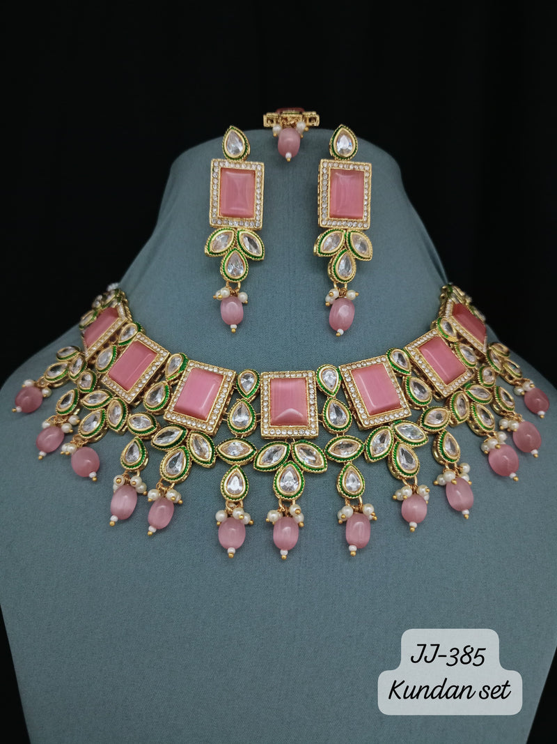 Radiant Cherry Pink Kundan Necklace Set