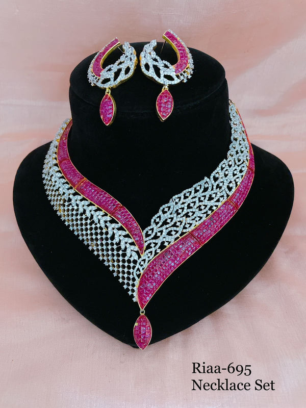 Fiery Deep Pink CZ Necklace Set