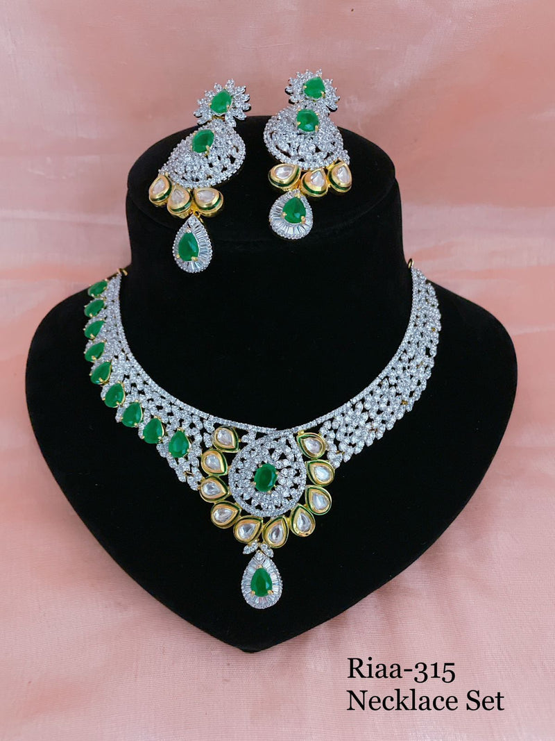 Hunter Green Emerald Diamond Studded CZ Necklace Set