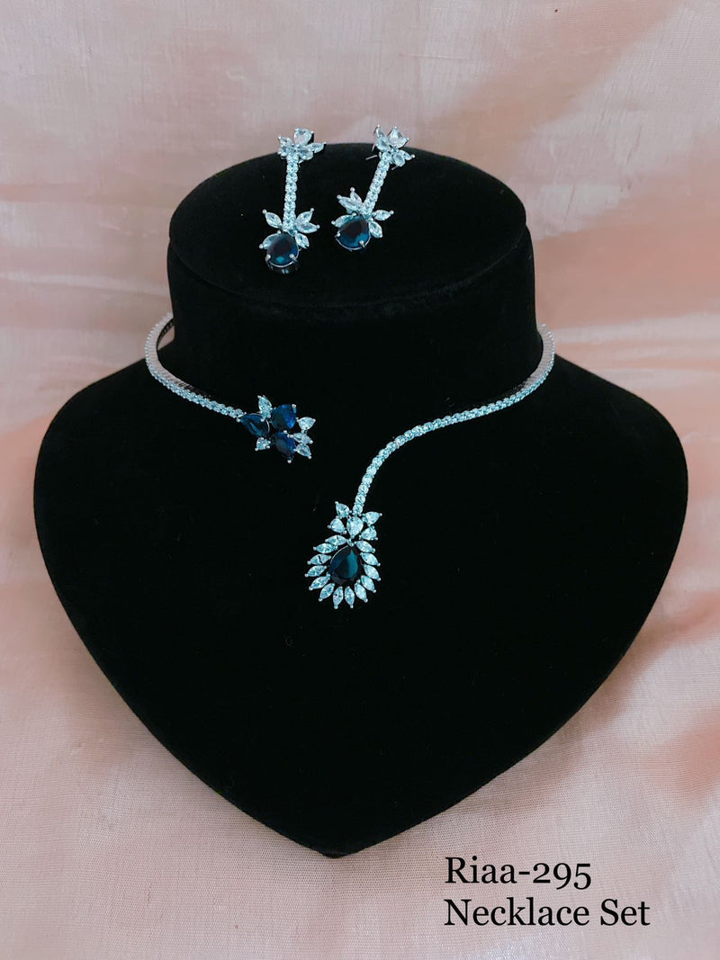 Glimmering Oceanic Blue CZ Necklace Set