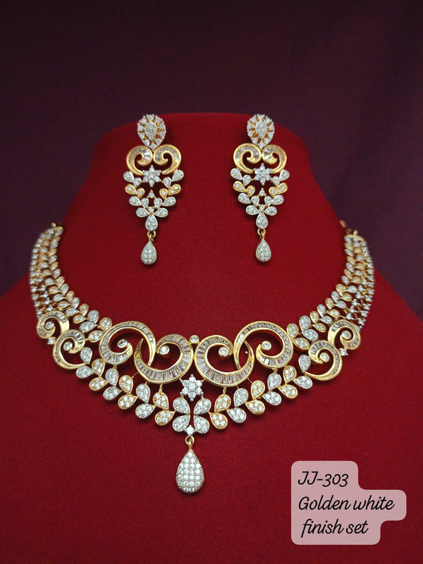 Radiant Gold Bordered CZ Necklace Set