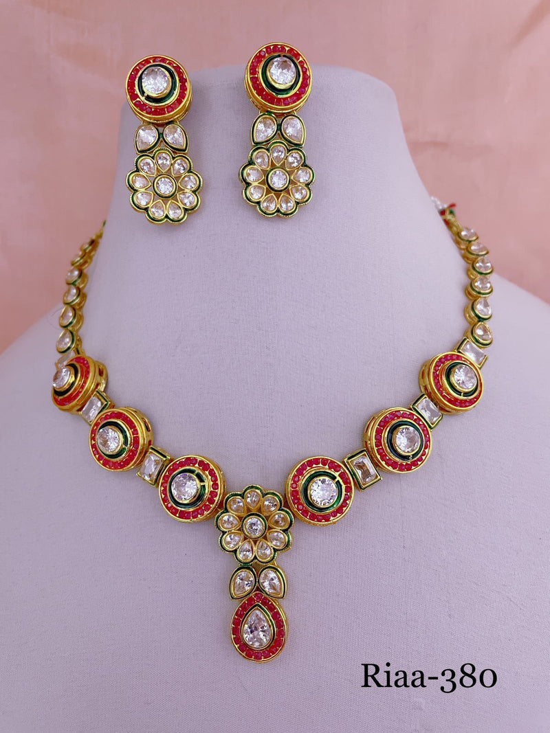 Minimalistic Ruby Red Kundan Necklace Set