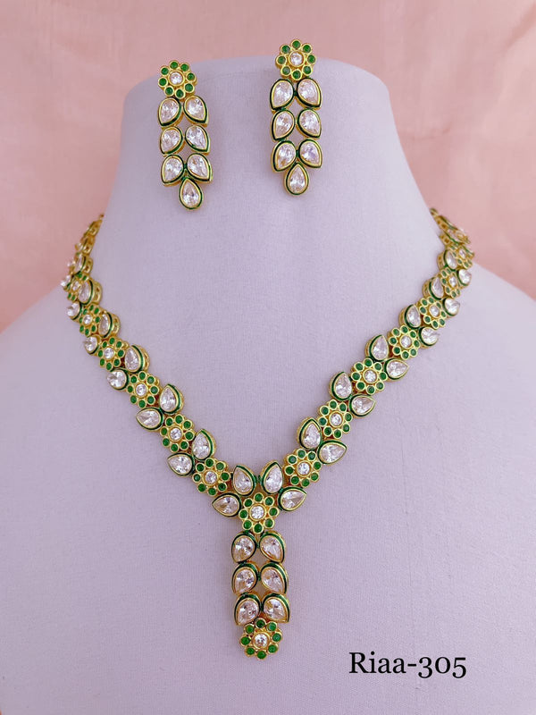 Forest Green Bordered Kundan Necklace Set