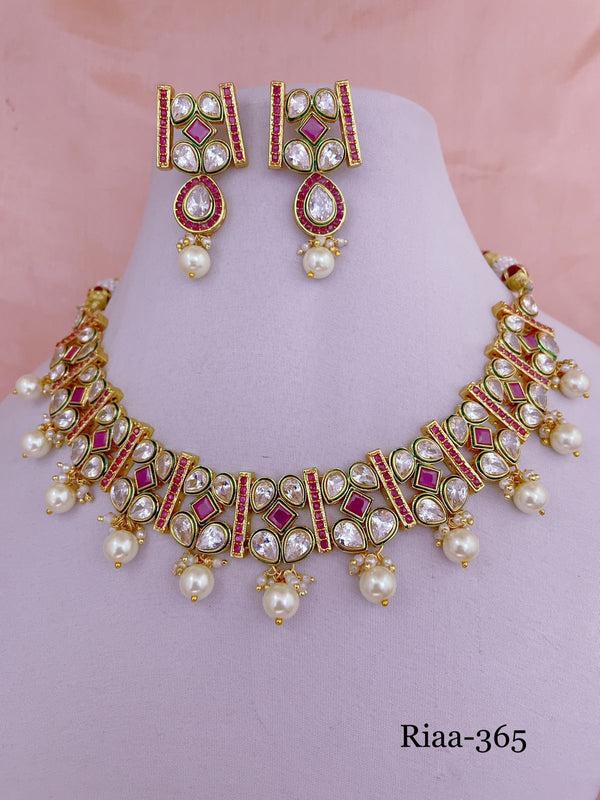 Vibrant Wild Strawberry Pink Kundan Necklace Set