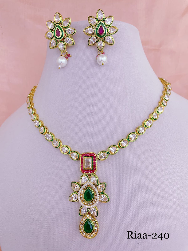 Pristine Shades of Green & Red Kundan Necklace Set