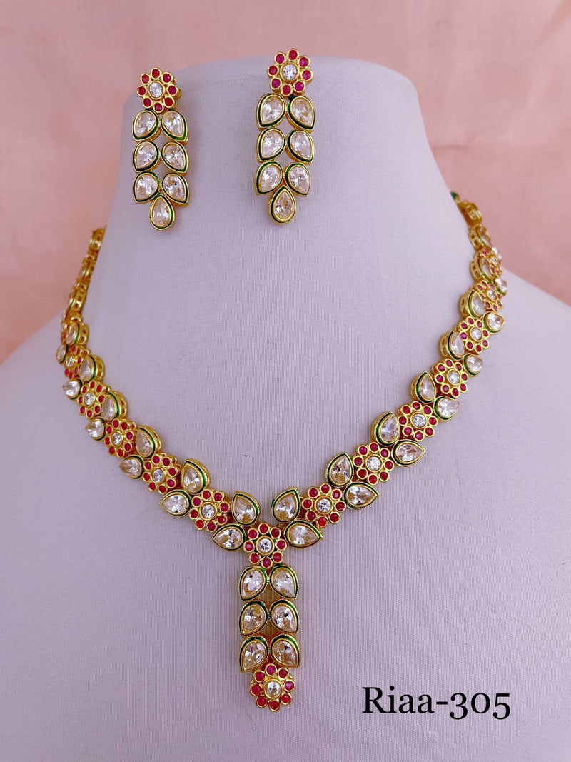 Enchanting Rusty Red Kundan Necklace Set