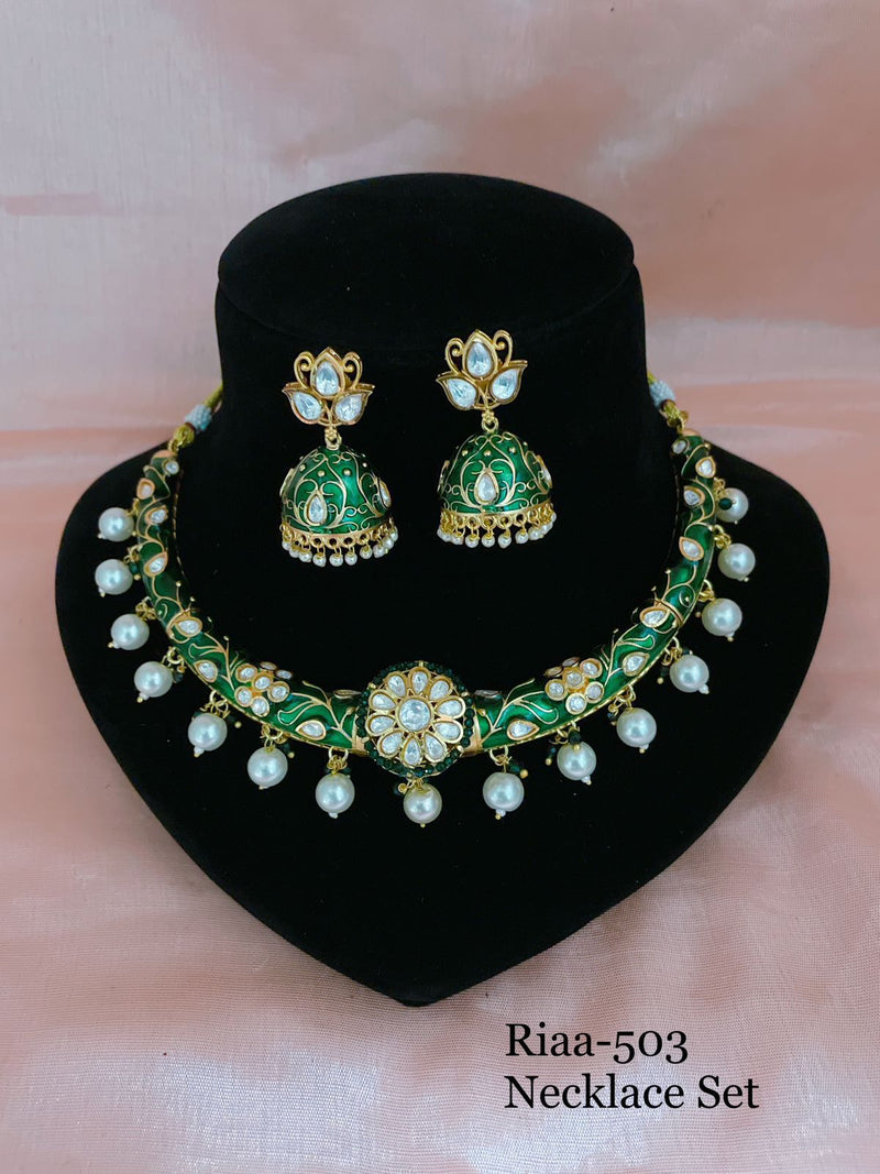 Pristine Hunter Green Meenakari Necklace Set