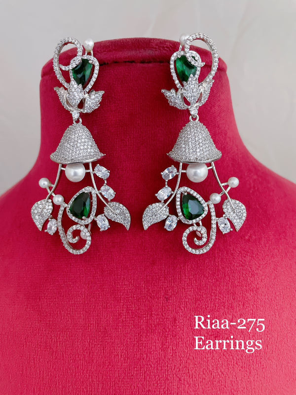 Emerald Green Leaflet CZ Earrings