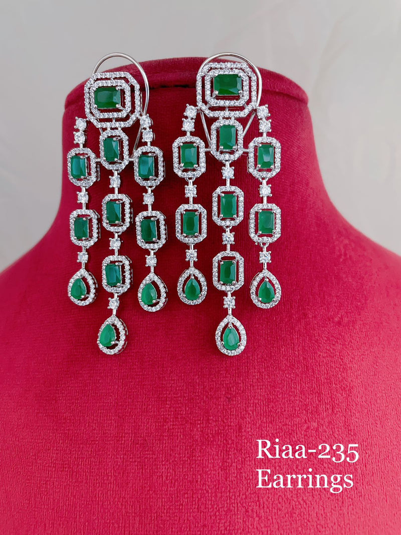 Flashy Emerald Green Leaflet CZ Earrings