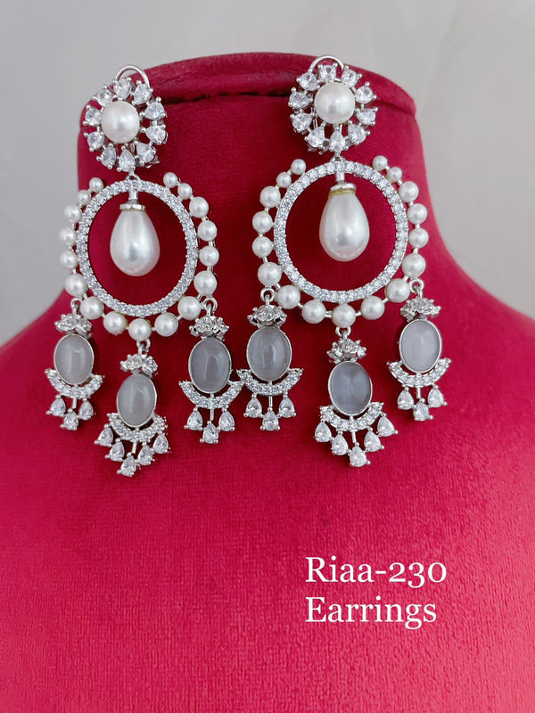 Platinum White Pearls CZ Earrings