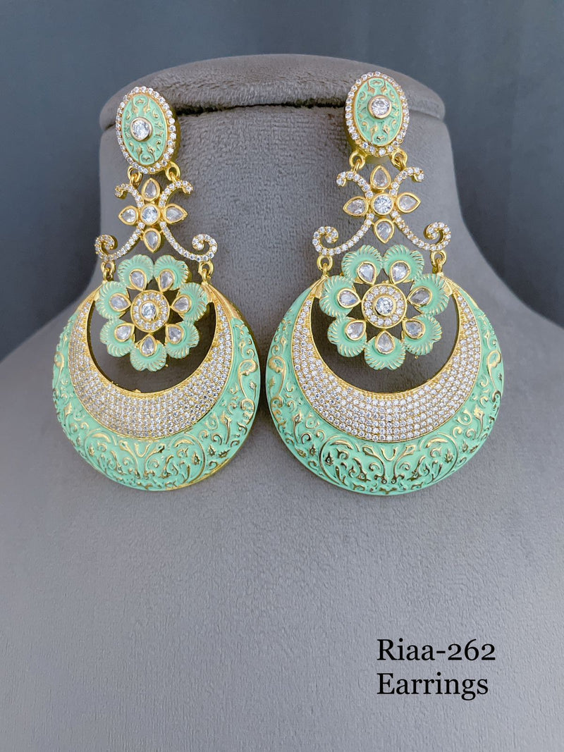 Regal Meenakari Mint Green CZ Earrings