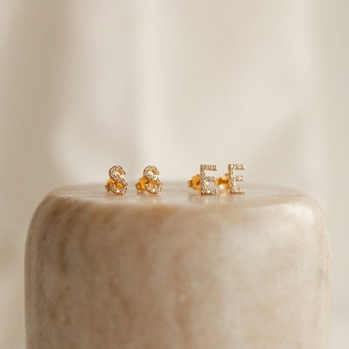 Pave Letter Personalised  Earrings