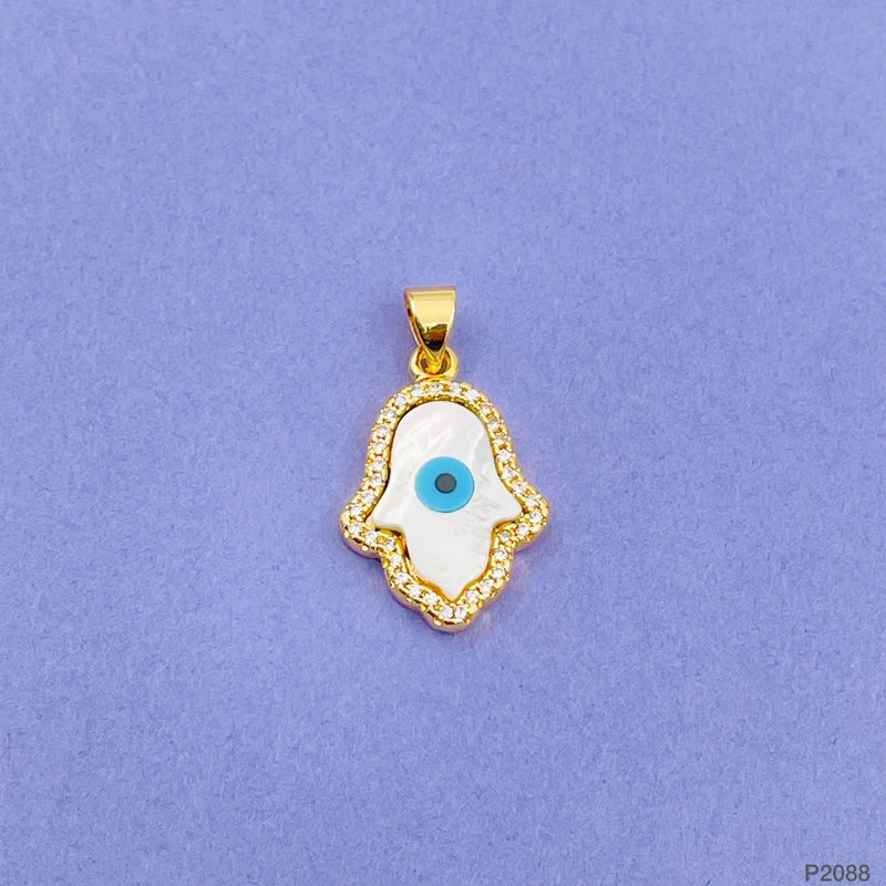 Copper Cubic Zirconia Gold Blue Evil Eye Hamsa Necklace Pendant Chain