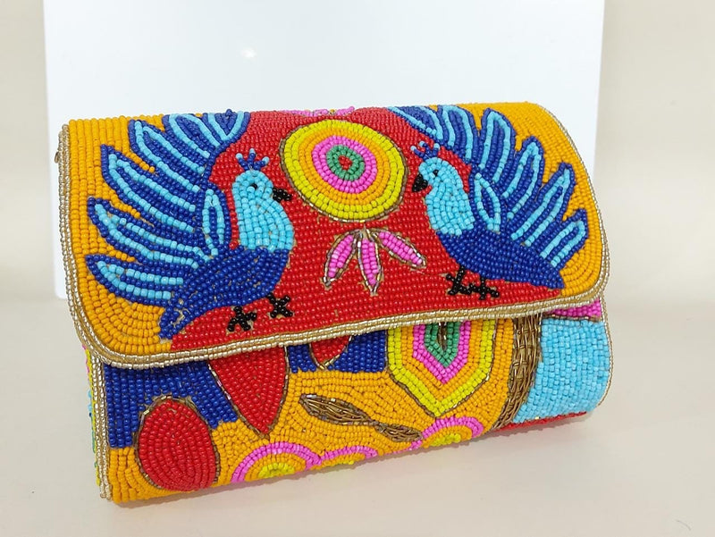 Designer Multicolored Beaded Flap Clutch